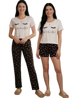 Foto 1 | Foto 1 | Pijama De 3 Piezas Mujer Pantalon Short Y Playera A Juego Pij-077-3 Diseño Unico Pijama De Mujer