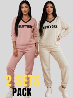 Foto 5 | Foto 5 | Pack De 2 Conjuntos Estilo Deportivo Urbano Conj-0132-px2 Gris Claro Y Rosa Sudaderas Y Pants Cómodos Para Mujer