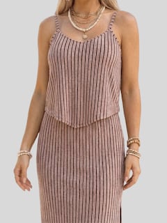 Foto 5 | Foto 5 | Conjunto 2 Piezas Rayado Blusa De Tirantes Y Falda Larga Con Abertura Conj-0136 Rosa Chic Para Mujer