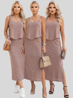 Foto 6 | Foto 6 | Conjunto 2 Piezas Rayado Blusa De Tirantes Y Falda Larga Con Abertura Conj-0136 Rosa Chic Para Mujer