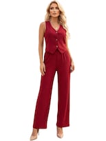 Conjunto De Mujer De Dos Piezas Conj-0120 Vino Conjunto De Pantalón Y Blusa Tipo Chaleco