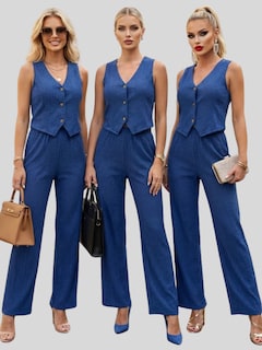 Foto 6 | Foto 6 | Conjunto De Mujer De Dos Piezas Conj-0120 Marino Conjunto De Pantalón Y Blusa Tipo Chaleco