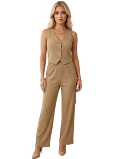 Foto 1 | Foto 1 | Conjunto De Mujer De Dos Piezas Conj-0120 Beige Conjunto De Pantalón Y Blusa Tipo Chaleco