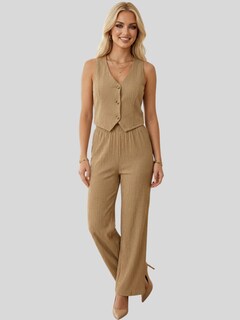 Foto 2 | Foto 2 | Conjunto De Mujer De Dos Piezas Conj-0120 Beige Conjunto De Pantalón Y Blusa Tipo Chaleco