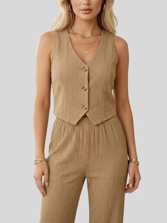 Foto 5 | Foto 5 | Conjunto De Mujer De Dos Piezas Conj-0120 Beige Conjunto De Pantalón Y Blusa Tipo Chaleco