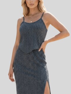 Foto 6 | Foto 6 | Conjunto 2 Piezas Rayado Blusa De Tirantes Y Falda Larga Con Abertura Conj-0136 Gris Chic Para Mujer