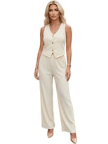 Conjunto De Mujer De Dos Piezas Conj-0120 Crema Conjunto De Pantalón Y Blusa Tipo Chaleco