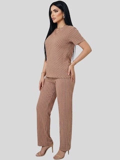 Foto 4 | Foto 4 | Conjunto 3 Piezas Blusa Casual Con Short Y Pantalón A Rayas Conj-126 Coral Outfit Versátil Y Cómodo Para Mujer