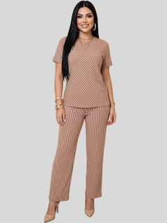 Foto 7 | Foto 7 | Conjunto 3 Piezas Blusa Casual Con Short Y Pantalón A Rayas Conj-126 Coral Outfit Versátil Y Cómodo Para Mujer