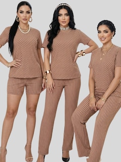 Foto 8 | Foto 8 | Conjunto 3 Piezas Blusa Casual Con Short Y Pantalón A Rayas Conj-126 Coral Outfit Versátil Y Cómodo Para Mujer