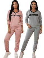 Pack De 2 Conjuntos Estilo Deportivo Urbano Conj-0132-px2 Gris Oscuro Y Rosa Sudaderas Y Pants Cómodos Para Mujer