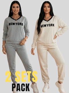 Foto 5 | Foto 5 | Pack De 2 Conjuntos Estilo Deportivo Urbano Conj-0132-px2 Gris Claro Y Gris Oscuro Sudaderas Y Pants Cómodos Para Mujer