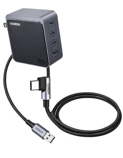 Foto 1 | Foto 1 | Cargador Ugreen 3 Puertos Usb C 1 Usb A 100w + Cable Usb C 90 Grados 1m