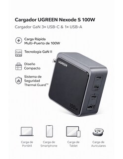 Foto 5 | Foto 5 | Cargador Ugreen 3 Puertos Usb C 1 Usb A 100w + Cable Usb C 90 Grados 1m