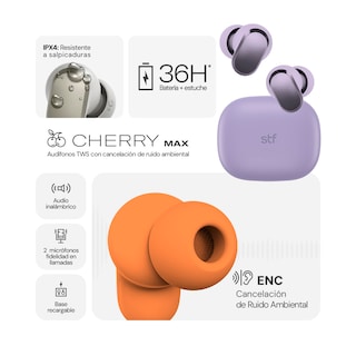 Foto 8 | Foto 8 | Audífonos Inalámbricos Stf Cherry Max Color Morado Bluetooth 5.4 Tws Con Enc 36h De Batería Micrófono Resistentes Al Agua