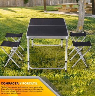 Foto 3 | Foto 3 | Mesa Plegable Tipo Portafolio 120cm 4 Sillas Negro Negro