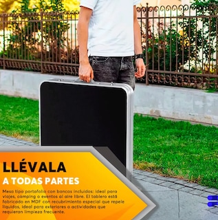 Foto 4 | Foto 4 | Mesa Plegable Tipo Portafolio 120cm 4 Sillas Negro Negro