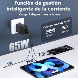 Foto 4 | Foto 4 | Cargador Rápido Triple Puerto 65w Tipo C Modelo Negro