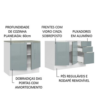 Foto 4 | Foto 4 | Madesa Kit De 2 Balcones De Cocina 4 Puertas 3 Cajones (sin Encimera Y Fregadero) Lux Blanco/gris