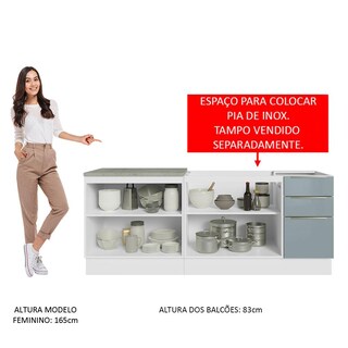 Foto 5 | Foto 5 | Madesa Kit De 2 Balcones De Cocina 4 Puertas 3 Cajones (sin Encimera Y Fregadero) Lux Blanco/gris