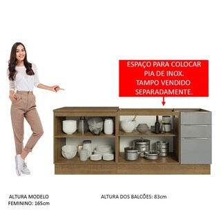 Foto 5 | Foto 5 | Madesa Kit De 2 Balcones De Cocina 4 Puertas 3 Cajones (sin Encimera Y Fregadero) Lux Rústico/gris