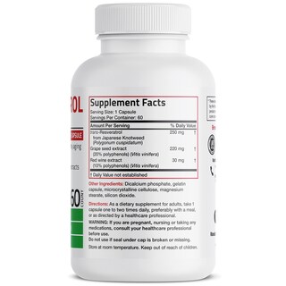 Foto 2 | Foto 2 | Complemento Alimenticio Bronson Resveratrol 500mg 60 Cápsulas Naturales