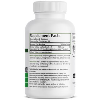 Foto 2 | Foto 2 | Suplemento Bronson Ginkgo Biloba Extra 500 Mg 120 Cápsulas Libre De Transgénico