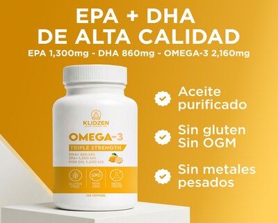 Foto 3 | Foto 3 | Suplemento Omega 3 Klidzen Amarillo 3600 Mg Epa 1300 Mg Dha 860 Mg 120 Cápsulas Softgel Sabor Limón