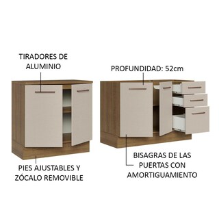 Foto 4 | Foto 4 | Mueble De Cocina 200cm Con Tarja Agata Marron/crema