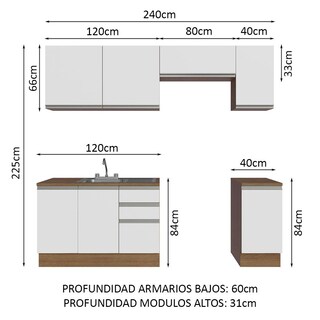 Foto 3 | Foto 3 | Cocina Integral Con Acessorios 240cm Glamy Marrón/blanco