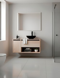 Foto 1 | Foto 1 | Gabinete Flotante para Baño con Ovalín Negro y Llave Mezcladora