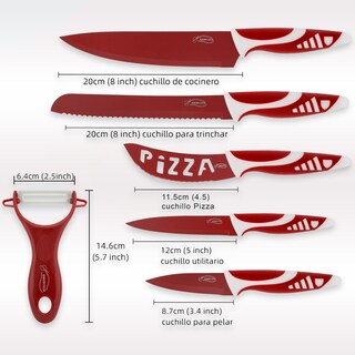 Foto 3 | Foto 3 | Juego De Cuchillos De Cocina Amercook Antiadherente 6 Piezas Rojo