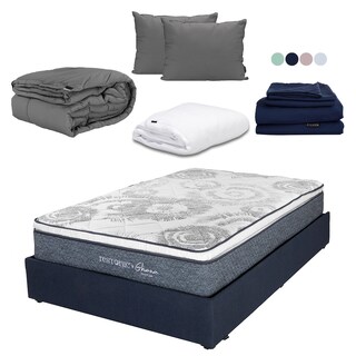 Foto 1 | Foto 1 | Colchón Restonic Ghana Individual + Base Cama Azul +almohada 2pack + Protector Cloud + Sábanas Softy + Edredón Homy