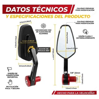 Foto 2 | Foto 2 | Espejos Moto Deportivos 2 Piezas Eo Safe Imports Esi-24696 Rojo