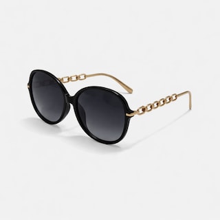 Foto 1 | Foto 1 | Gafas De Sol Genéricas Oval Sun142 F3009 Negras Con Brazos Dorados - Venta Internacional.