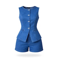 Conjunto De Mezclilla Chaleco Con Short Azul
