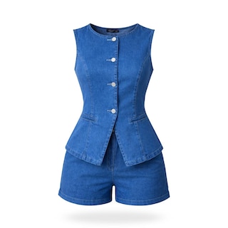 Foto 1 | Foto 1 | Conjunto De Mezclilla Chaleco Con Short Azul