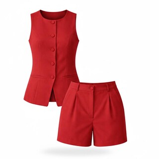 Foto 1 | Foto 1 | Conjunto De Short Con Chaleco Cuello Redondo Rojo