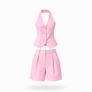 Foto 1 | Foto 1 | Conjunto De Short Con Chaleco Sin Espalda Rosa