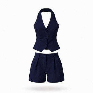 Foto 1 | Foto 1 | Conjunto De Short Con Chaleco Sin Espalda Azul Petroleo