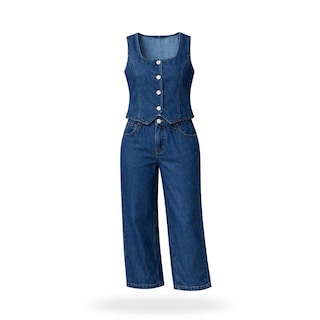 Foto 1 | Foto 1 | Conjunto De Mezclilla Chaleco Cuadrado Azul Petroleo