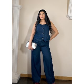 Foto 4 | Foto 4 | Conjunto De Mezclilla Chaleco Cuadrado Azul Petroleo