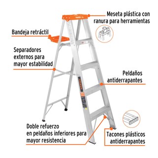 Foto 2 | Foto 2 | Escalera Tijera Tipo ll 4 Peldaños C/Bandeja 10264 Truper