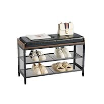 Banco Zapatero de 3 Niveles con Asiento Acolchado, Organizador de Calzado para Entrada, Recámara o Vestidor