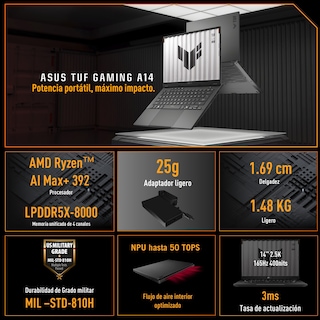 Foto 7 | Foto 7 | Laptop Asus Tuf Gaming A14 Amd Ryzen Ai Max+ 64gb 1tb Ssd 14'' 2.5k Copilot Gris