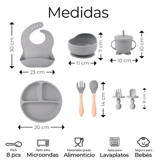 Foto 2 | Foto 2 | Set De Cubiertos Para Bebés Silicona Plato Antideslizante Color Gris Liso 8pzas