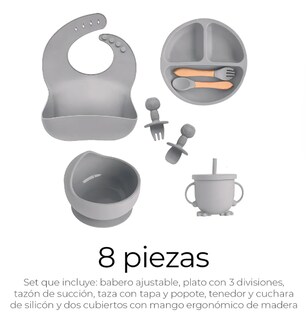 Foto 3 | Foto 3 | Set De Cubiertos Para Bebés Silicona Plato Antideslizante Color Gris Liso 8pzas
