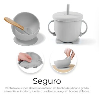 Foto 5 | Foto 5 | Set De Cubiertos Para Bebés Silicona Plato Antideslizante Color Gris Liso 8pzas
