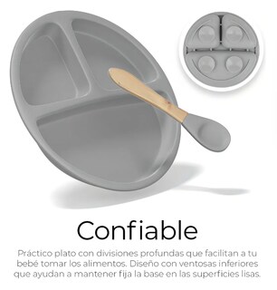 Foto 6 | Foto 6 | Set De Cubiertos Para Bebés Silicona Plato Antideslizante Color Gris Liso 8pzas