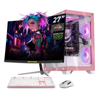 Foto 1 | Foto 1 | Pc Gamer Con Ia Xtreme Pc Gaming Rtx 5060 Ryzen 7 5700 32gb Ssd 1tb Monitor Curvo 27 180hz Sistema Liquido Pink Gaming 1080p